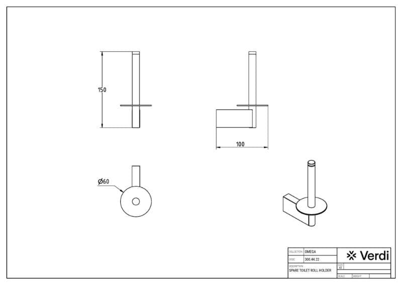 Χαρτοθήκη Εφεδρική Verdi Omega 3004422 Χρώμιο 6x10x15cm - 2