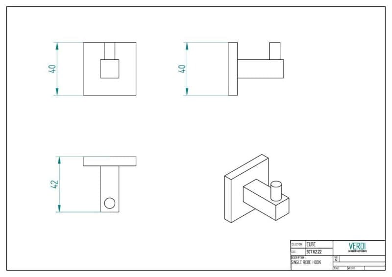 Άγκιστρο μονό Verdi Cube 3070222 Χρώμιο 4x4,2x4cm - 2