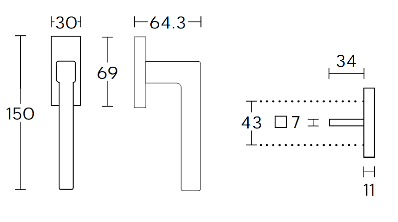 Διαστάσεις για πόμολο παραθύρου convex 865