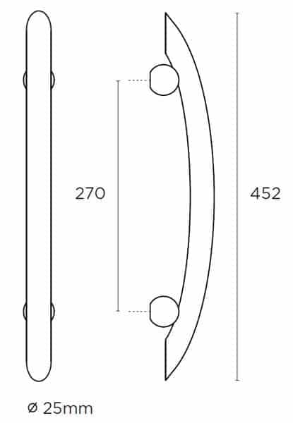 Λαβή Εξώθυρας Convex 881 Ματ Νίκελ / Σατινέ Inox Ολικό Μήκος 452mm Φ25mm - 2