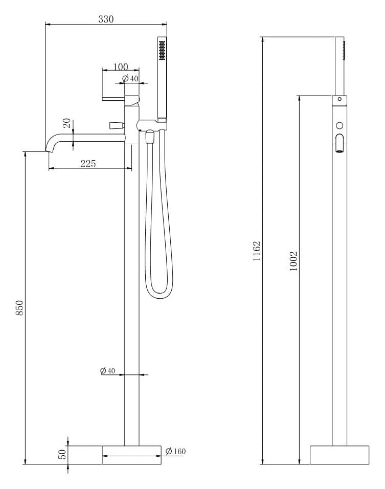 Μπαταρία Λουτρού Επιδαπέδια Karag Eternity H9022 Inox Σατινέ (ανοξείδωτο SS316) - 2