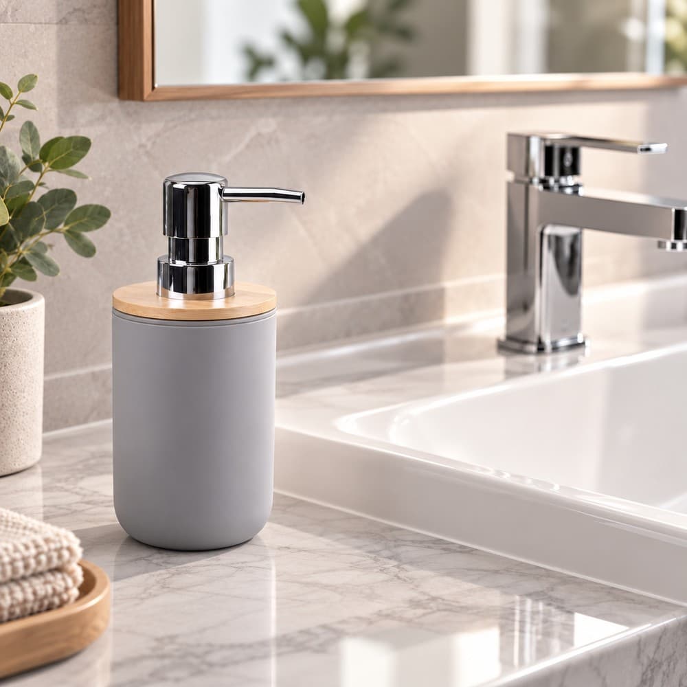 Ντισπένσερ Επικαθήμενο MRShome DC-024005 από PP Γκρι με Μπαμπού Καπάκι Φ7x16cm - 2