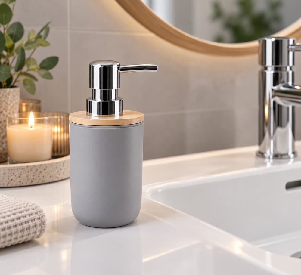 Ντισπένσερ Επικαθήμενο MRShome DC-024005 από PP Γκρι με Μπαμπού Καπάκι Φ7x16cm - 3