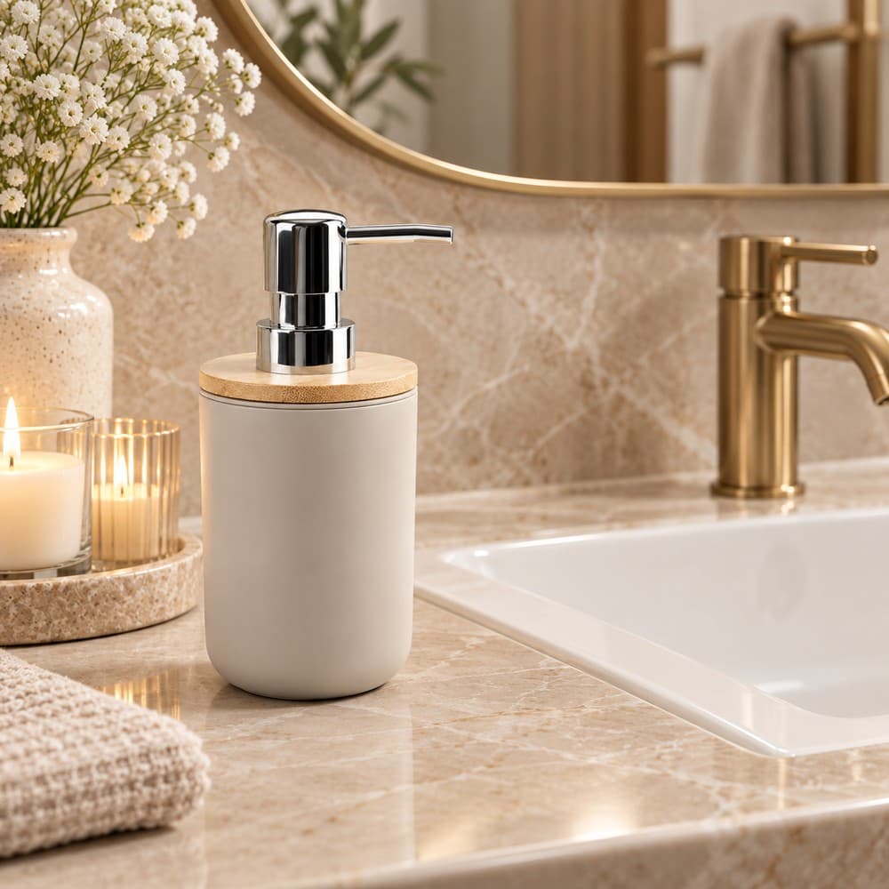 Ντισπένσερ Επικαθήμενο MRShome DC-024006 από PP Μπεζ με Μπαμπού Καπάκι Φ7x16cm - 2