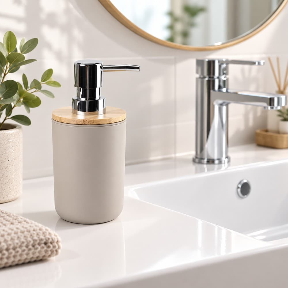 Ντισπένσερ Επικαθήμενο MRShome DC-024006 από PP Μπεζ με Μπαμπού Καπάκι Φ7x16cm - 3