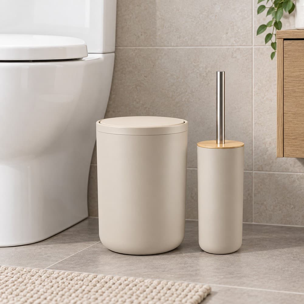 Σετ Χαρτοδοχείο MRShome DC-024009 3lt από PP Μπεζ με Μπαμπού Καπάκι και Πιγκάλ Φ19,5x27cm - 2