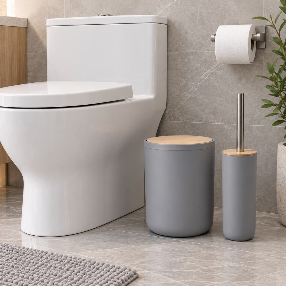 Σετ Χαρτοδοχείο MRShome DC-024010 3lt από PP Γκρι με Μπαμπού Καπάκι και Πιγκάλ Φ19,5x27cm - 2