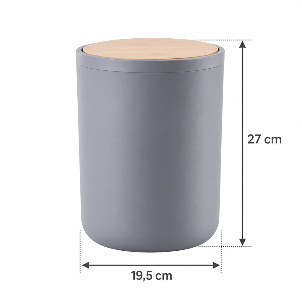 Σετ Χαρτοδοχείο MRShome DC-024010 3lt από PP Γκρι με Μπαμπού Καπάκι και Πιγκάλ Φ19,5x27cm - 3