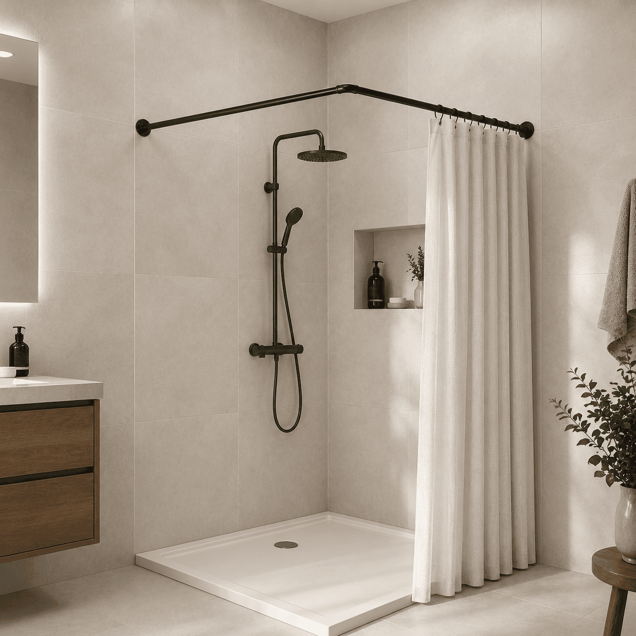 Βραχίονας Μπάνιου Γωνιακός MRShome DC-022080B Μαύρο 80x80cm Ø22mm - 2