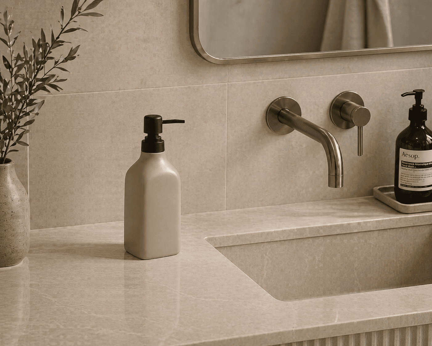 Ντισπένσερ Επικαθήμενο MRShome DF-0096002 Stoneware 350ml Warm Grey 2U 9x6x19,5cm - 2