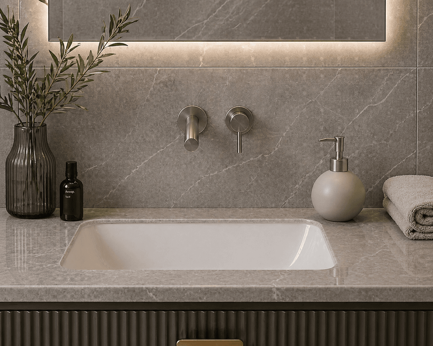 Ντισπένσερ Επικαθήμενο Στρογγυλό MRShome DF-0098002 από Δολομίτη 375ml Γκρι Φ10,7x15,4cm - 2