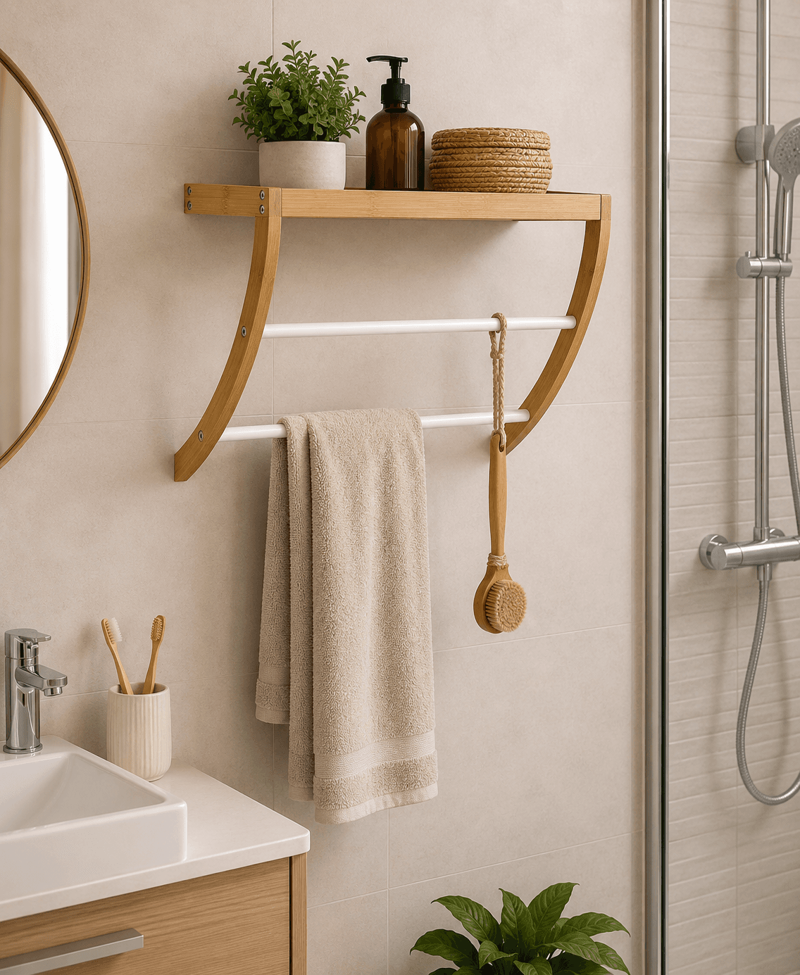 Πετσετοκρεμάστρα με Ράφι MRShome DS-1140000 Μπεζ 45x20x34cm - 2