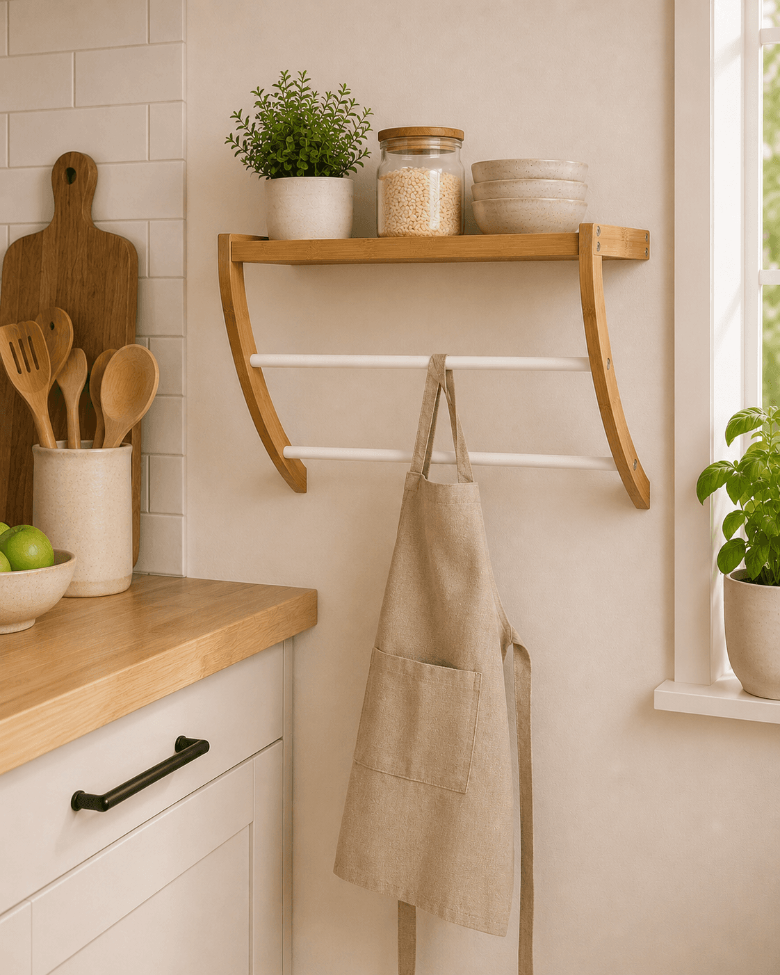 Πετσετοκρεμάστρα με Ράφι MRShome DS-1140000 Μπεζ 45x20x34cm - 3