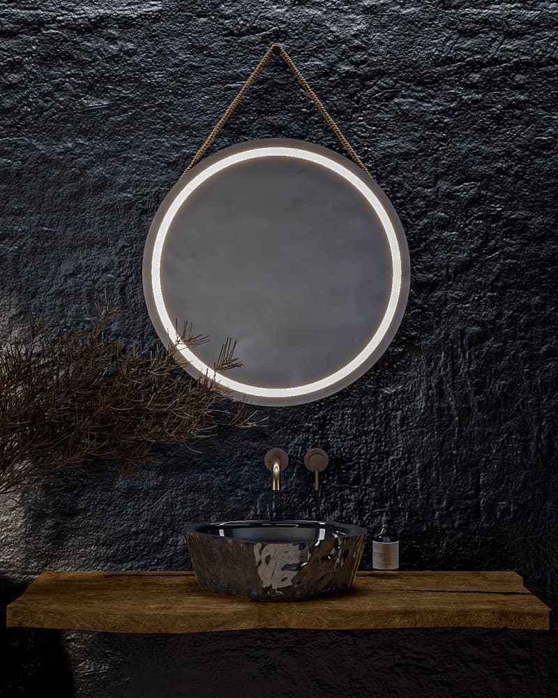 Καθρέπτης μπάνιου με Led Project Mirrors Circle Rope Μπεζ Κορδόνι Φ60cm