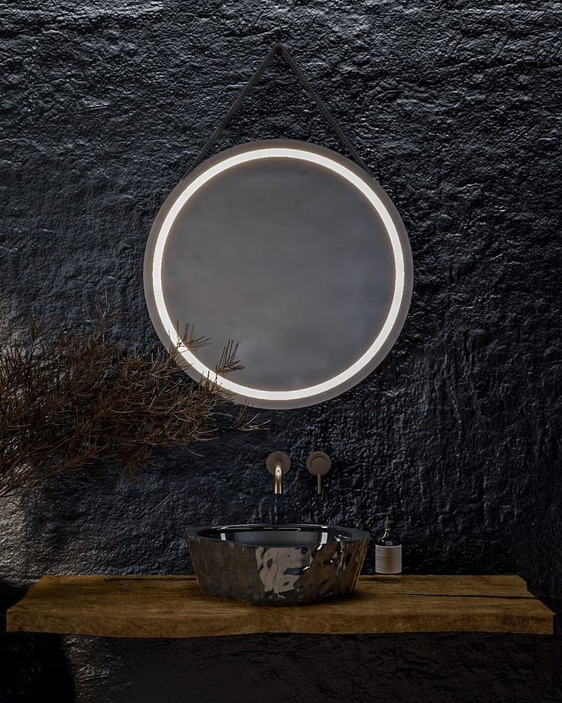 Καθρέπτης μπάνιου με Led Project Mirrors Circle Rope Μαύρο Κορδόνι Φ60cm