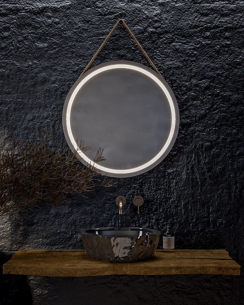 Καθρέπτης μπάνιου με Led Project Mirrors Circle Rope Μπεζ Κορδόνι Φ80cm