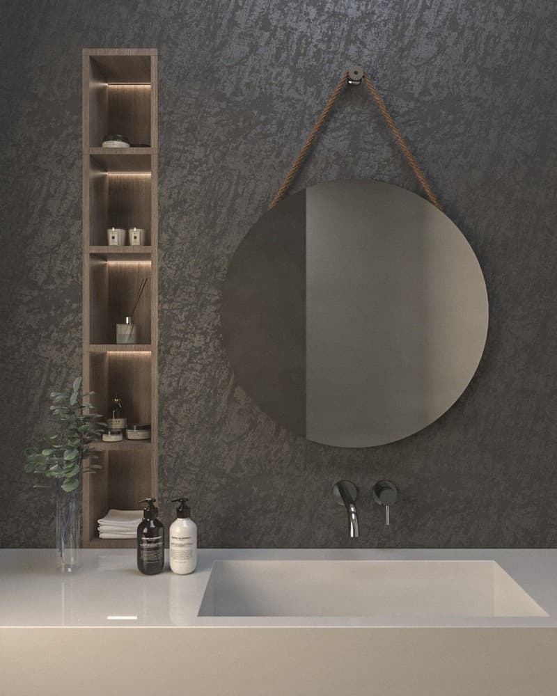 Καθρέπτης μπάνιου Project Mirrors Circle Rope Μπεζ Κορδόνι Φ80cm