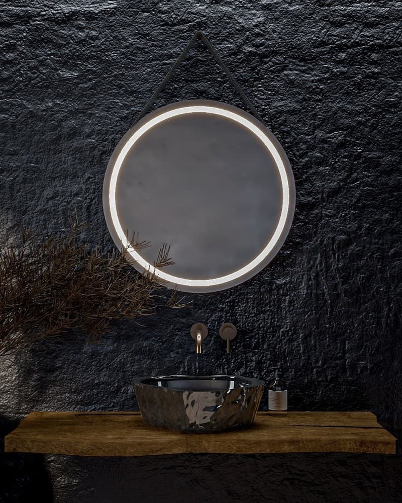 Καθρέπτης μπάνιου με Led Project Mirrors Circle Rope Μαύρο Κορδόνι Φ80cm