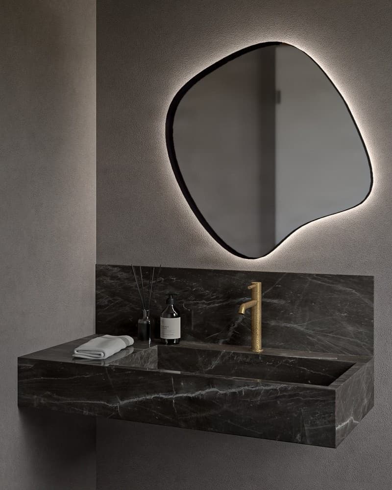 Καθρέπτης μπάνιου με Led Project Mirrors Iron Assymetrical Ματ Μαύρο 70x70cm