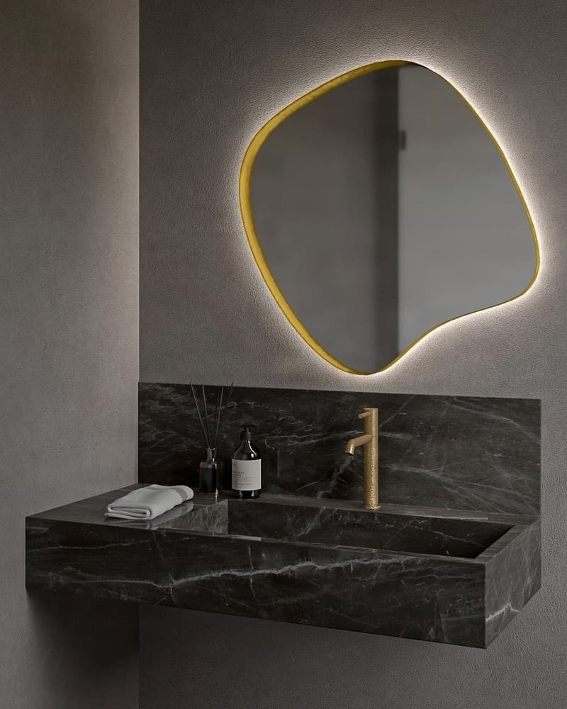 Καθρέπτης μπάνιου με Led Project Mirrors Iron Assymetrical Ματ Χρυσό 70x70cm