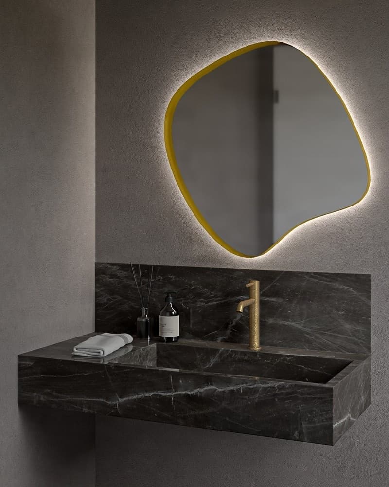 Καθρέπτης μπάνιου με Led Project Mirrors Iron Assymetrical Ματ Χρυσό 70x70cm