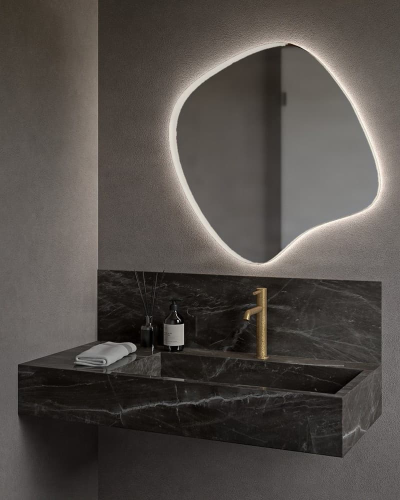 Καθρέπτης μπάνιου με Led Project Mirrors Iron Assymetrical Ματ Λευκό 70x70cm