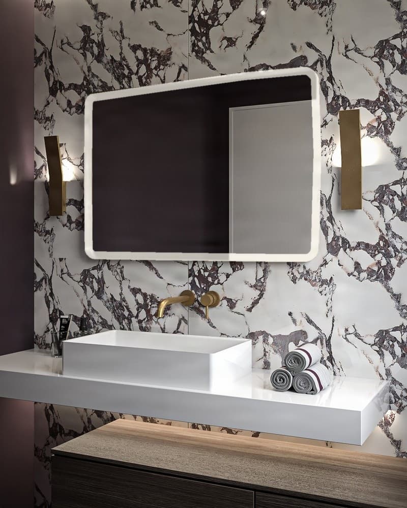 Καθρέπτης μπάνιου με Led Project Mirrors Iron Curved Ματ Λευκό 70x100cm