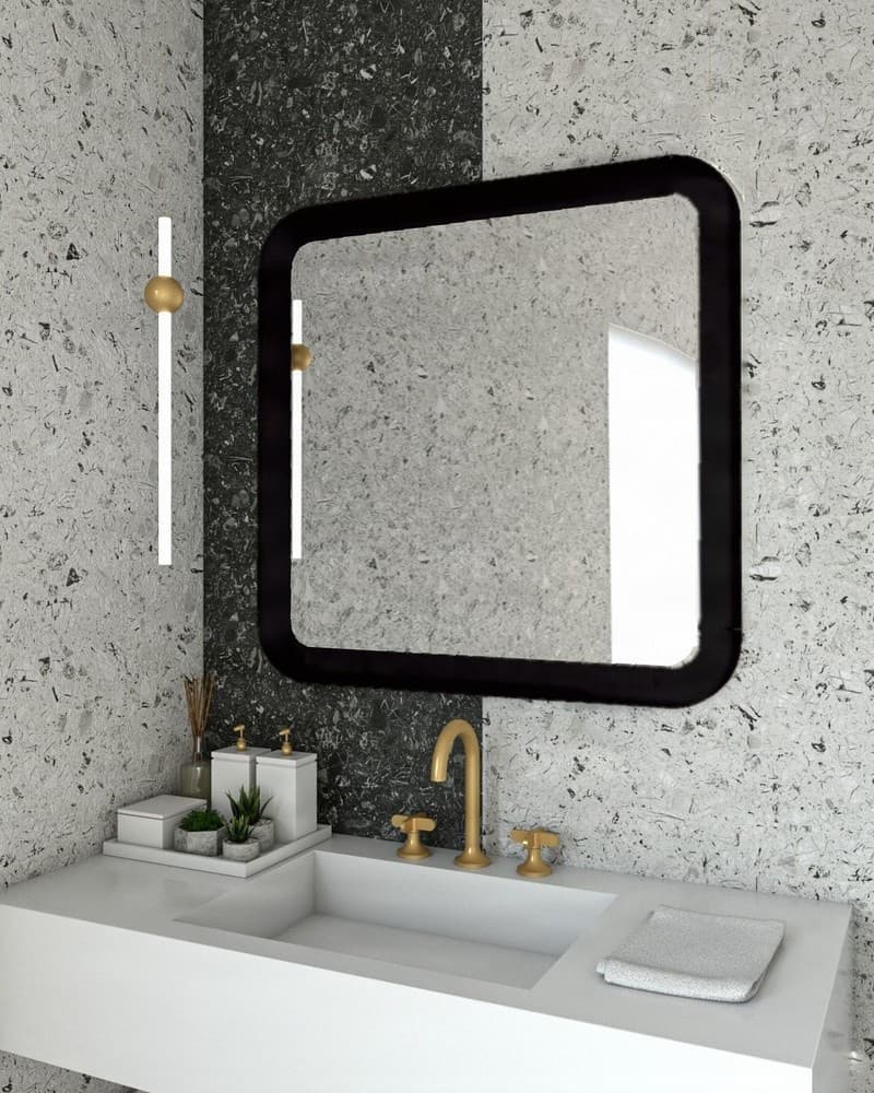 Καθρέπτης μπάνιου με Led Project Mirrors Iron Curved Ματ Μαύρο 80x80cm