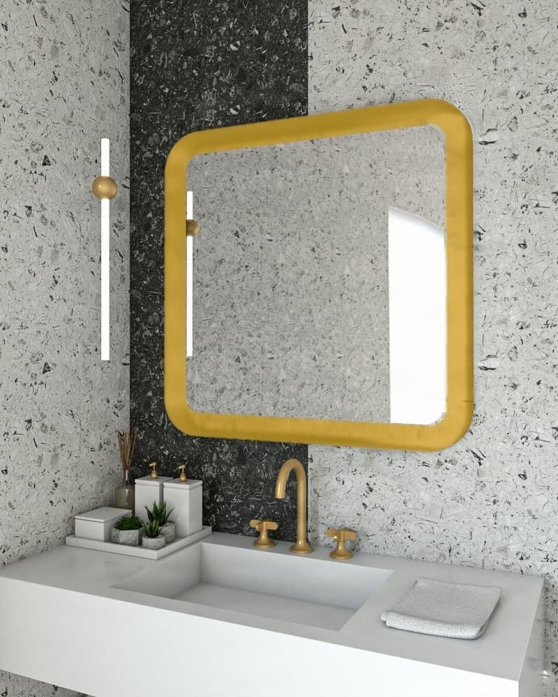 Καθρέπτης μπάνιου με Led Project Mirrors Iron Curved Ματ Χρυσό 80x80cm