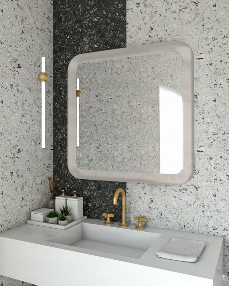 Καθρέπτης μπάνιου με Led Project Mirrors Iron Curved Ματ Γκρι 80x80cm