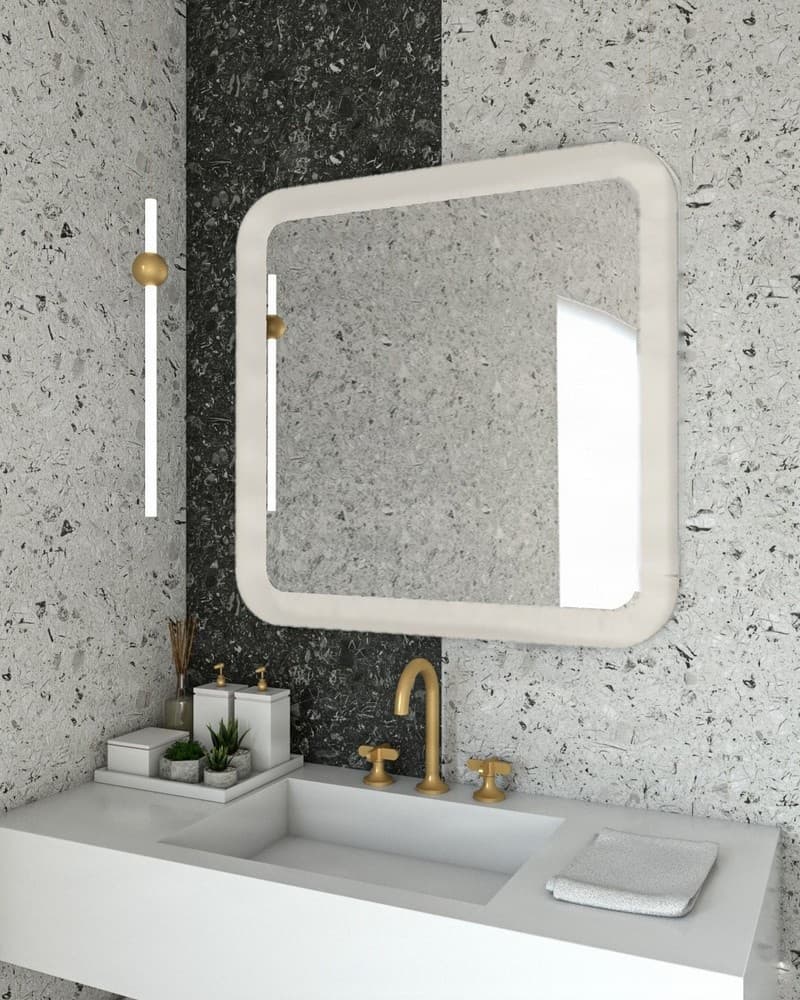 Καθρέπτης μπάνιου με Led Project Mirrors Iron Curved Ματ Λευκό 80x80cm