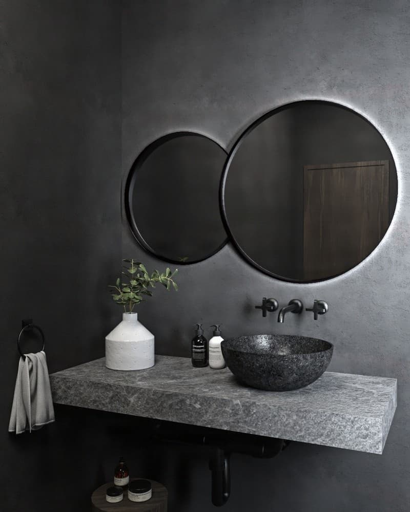 Καθρέπτης μπάνιου με Led Project Mirrors Iron Double Eye Ματ Μαύρο 70x117cm