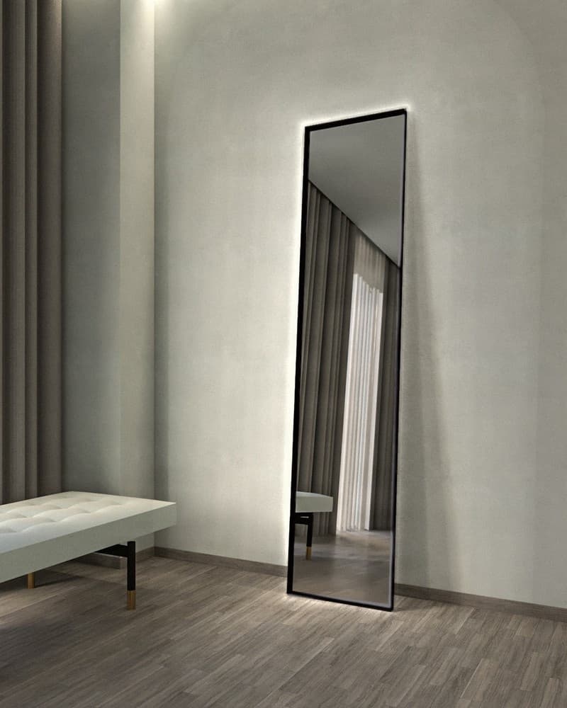 Καθρέπτης Επιδαπέδιος με Led Project Mirrors Iron Floor Square Ματ Μαύρο 45x200cm