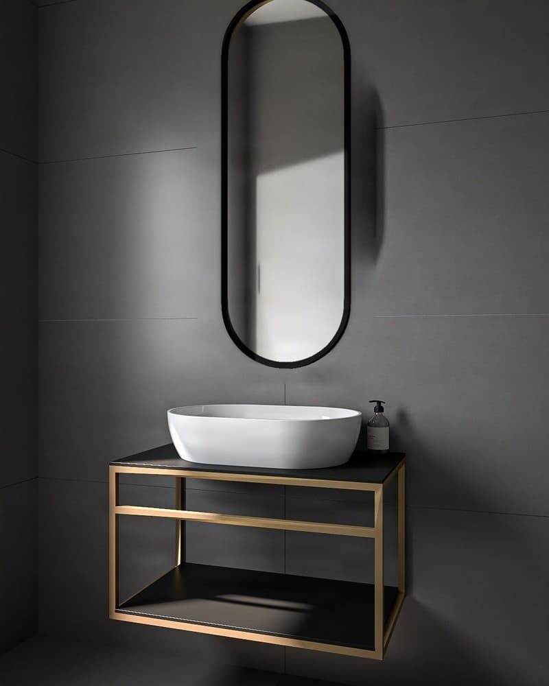 Καθρέπτης μπάνιου με Led Project Mirrors Iron Semi Oval Ματ Μαύρο 45x125cm