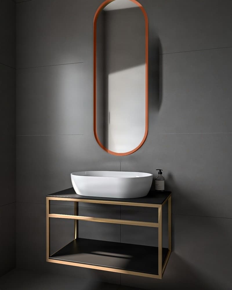 Καθρέπτης μπάνιου με Led Project Mirrors Iron Semi Oval Χαλκός 45x125cm