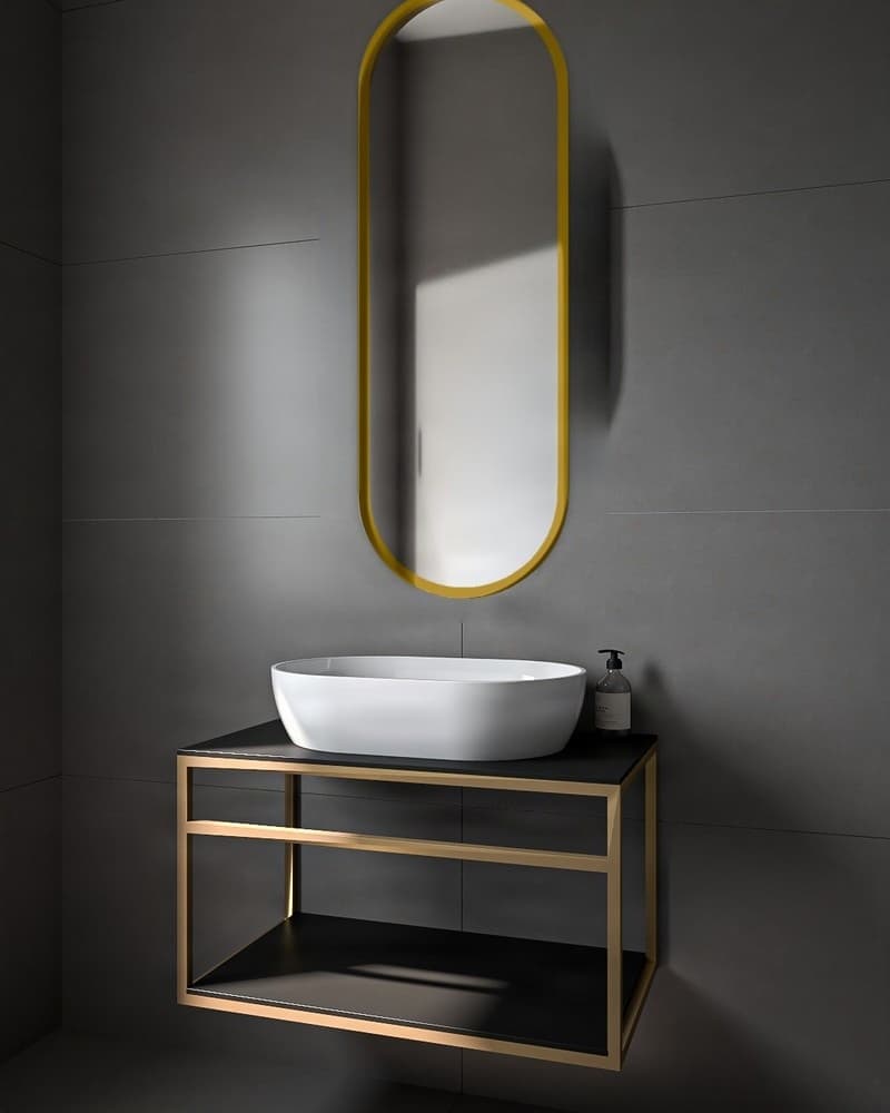 Καθρέπτης μπάνιου με Led Project Mirrors Iron Semi Oval Ματ Χρυσό 45x125cm