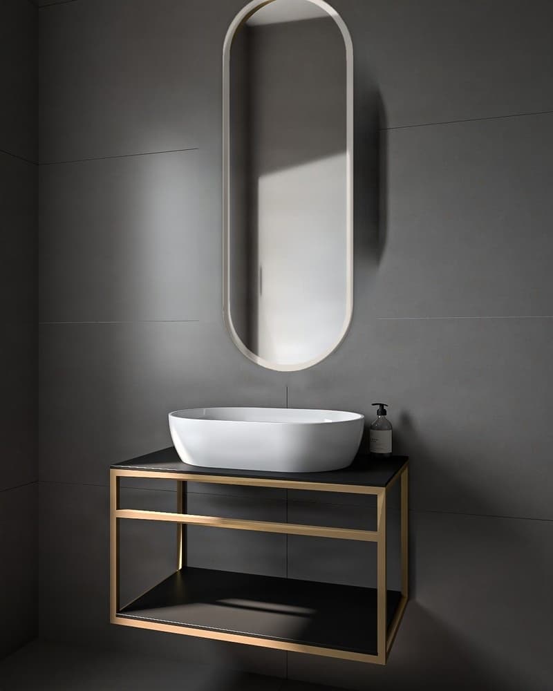 Καθρέπτης μπάνιου με Led Project Mirrors Iron Semi Oval Ματ Γκρι 45x125cm