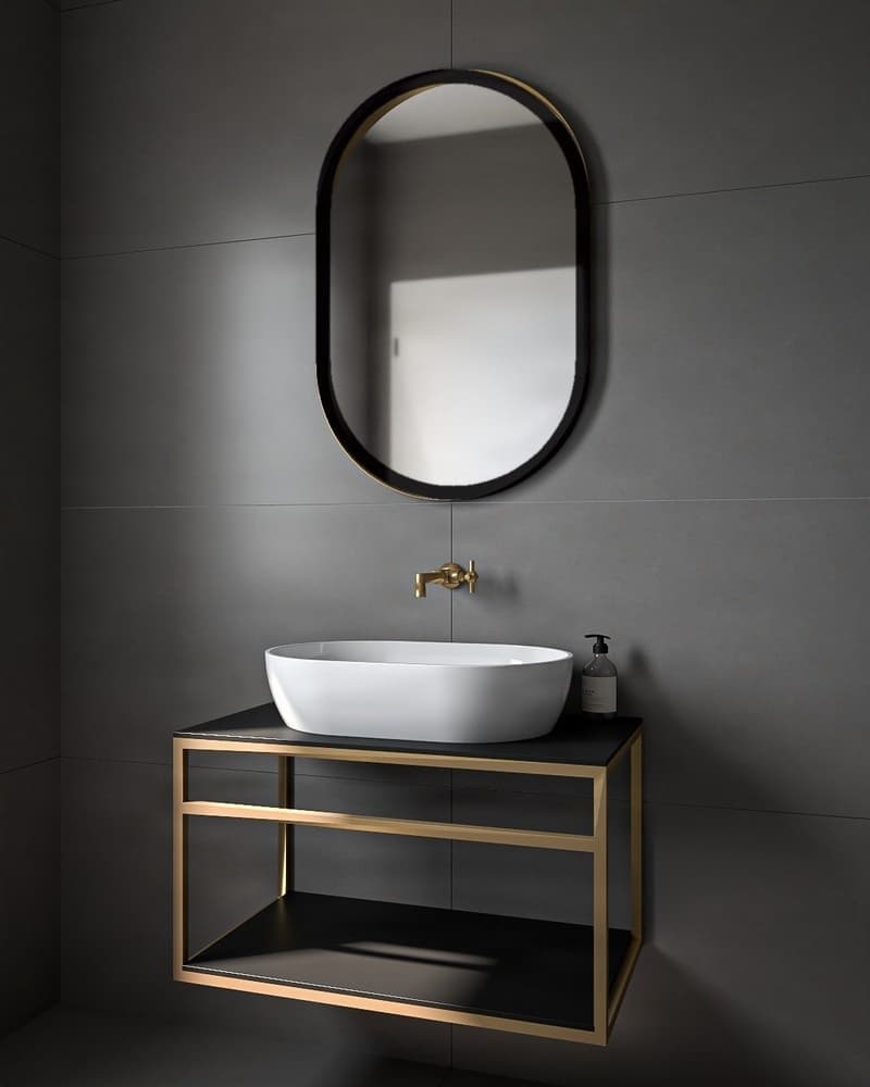 Καθρέπτης μπάνιου με Led Project Mirrors Iron Semi Oval Ματ Μαύρο 60x90cm