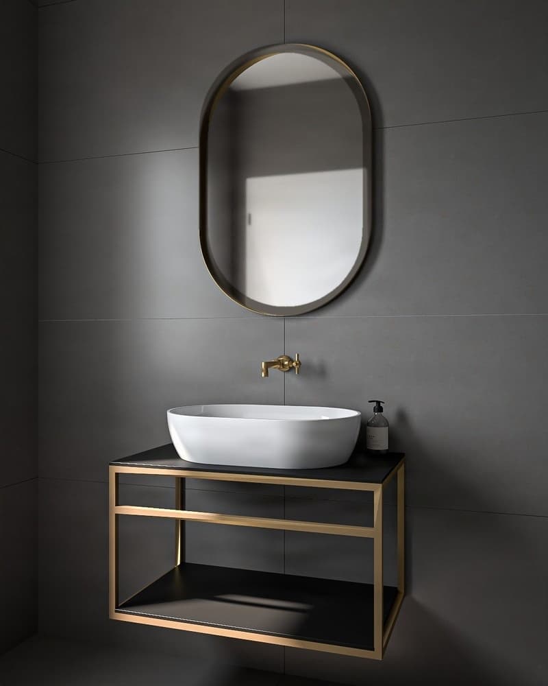 Καθρέπτης μπάνιου με Led Project Mirrors Iron Semi Oval Γραφίτης 60x90cm
