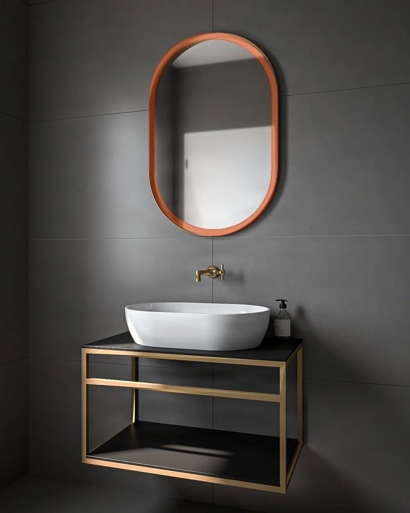 Καθρέπτης μπάνιου με Led Project Mirrors Iron Semi Oval Ματ Χαλκός 60x90cm