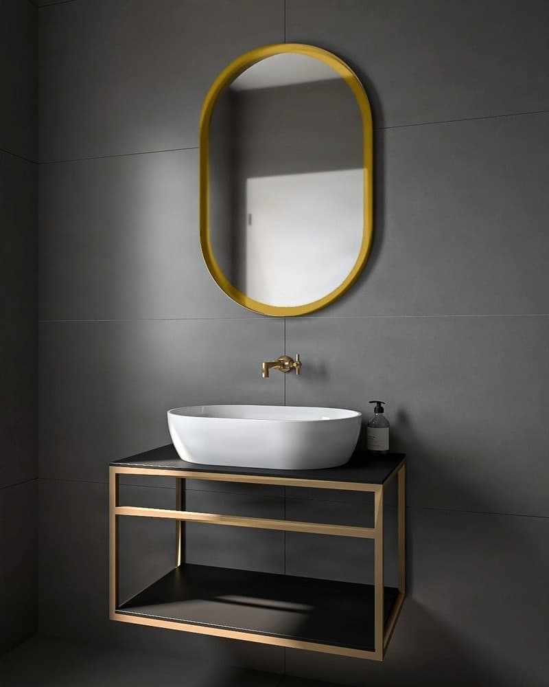 Καθρέπτης μπάνιου με Led Project Mirrors Iron Semi Oval Ματ Χρυσό 60x90cm