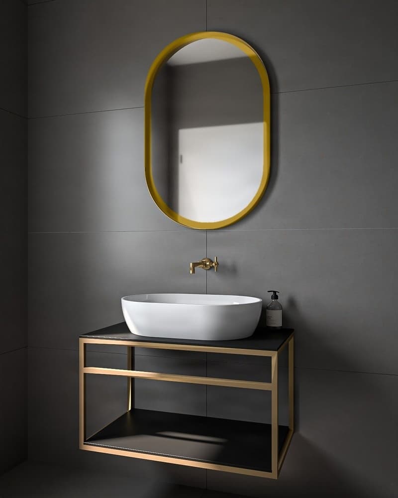 Καθρέπτης μπάνιου με Led Project Mirrors Iron Semi Oval Ματ Χρυσό 60x90cm