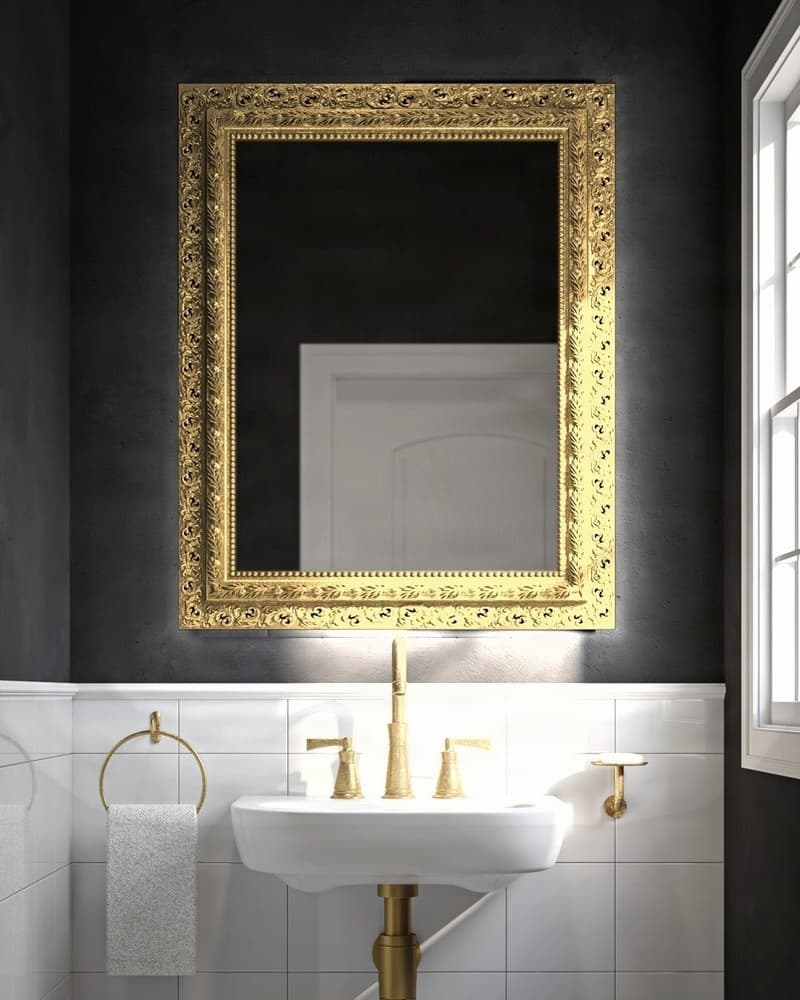 Καθρέπτης μπάνιου με Led Project Mirrors Wood Antique Χρυσό 80x100cm