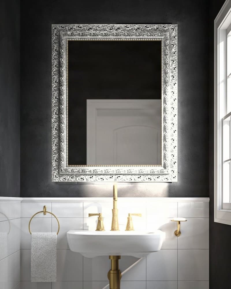 Καθρέπτης μπάνιου με Led Project Mirrors Wood Antique Ασημί 80x100cm