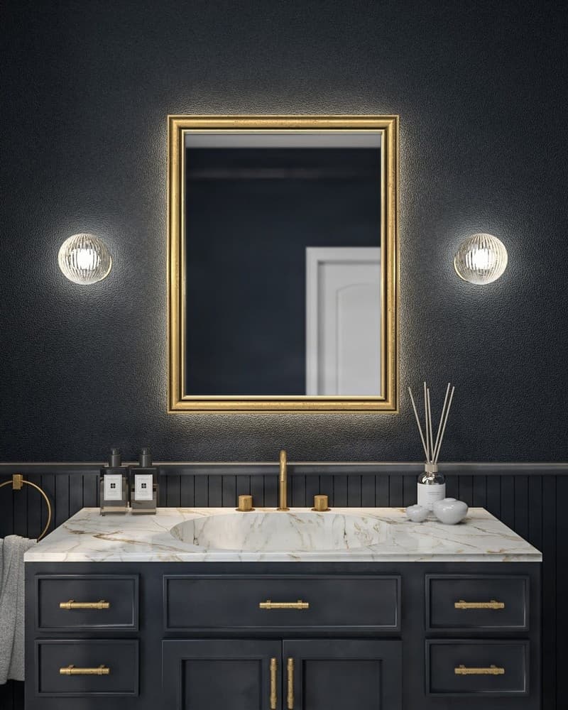Καθρέπτης μπάνιου με Led Project Mirrors Wood Classic Χρυσό 70x90cm