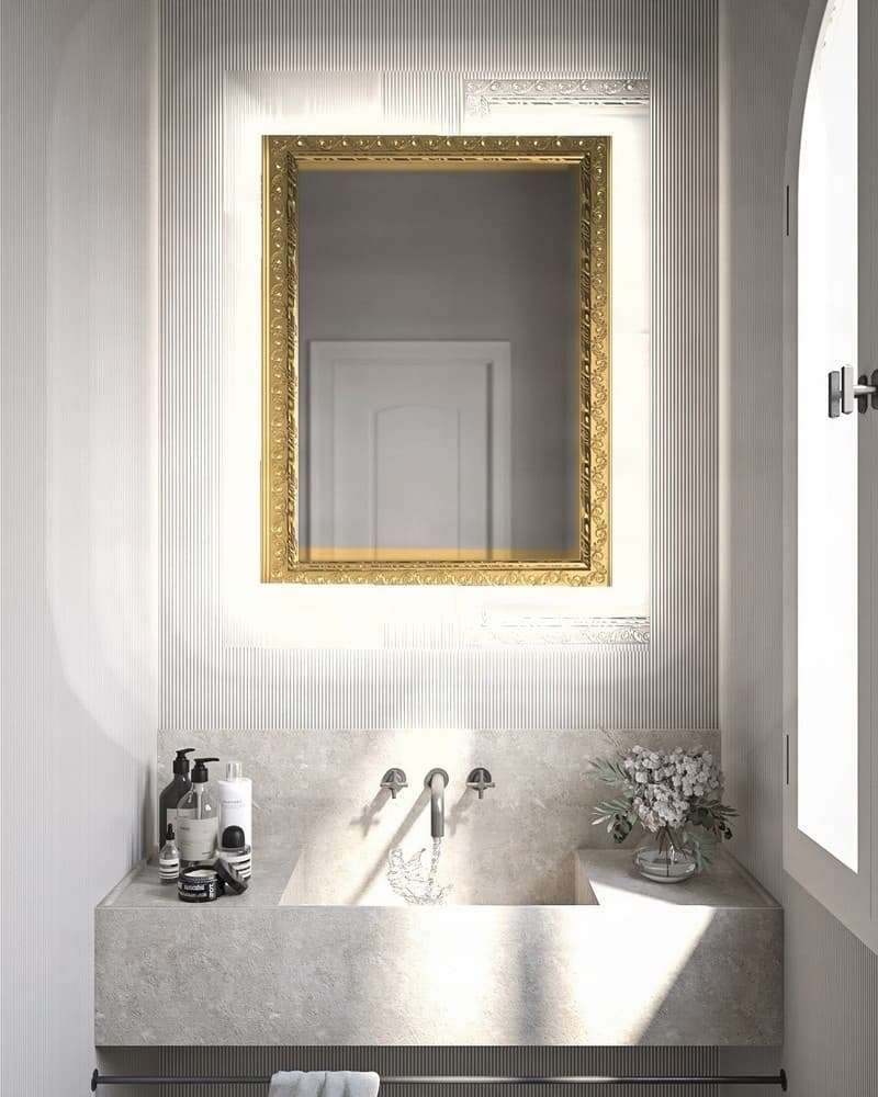 Καθρέπτης μπάνιου με Led Project Mirrors Wood Deco Χρυσό 60x80cm