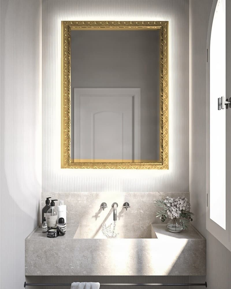 Καθρέπτης μπάνιου με Led Project Mirrors Wood Deco Χρυσό 70x100cm