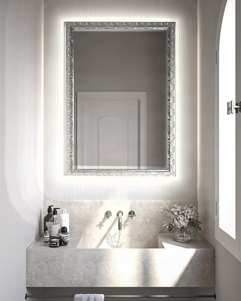 Καθρέπτης μπάνιου με Led Project Mirrors Wood Deco Ασημί 70x100cm