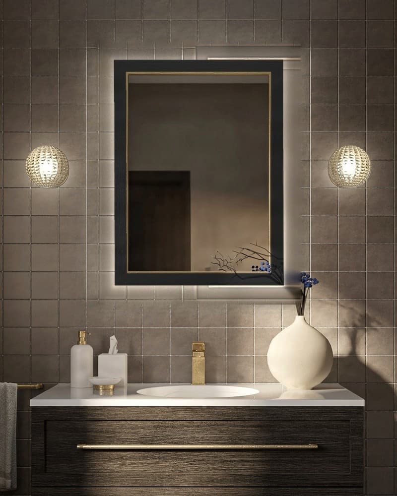 Καθρέπτης μπάνιου με Led Project Mirrors Wood Modern Μαύρο 60x80cm