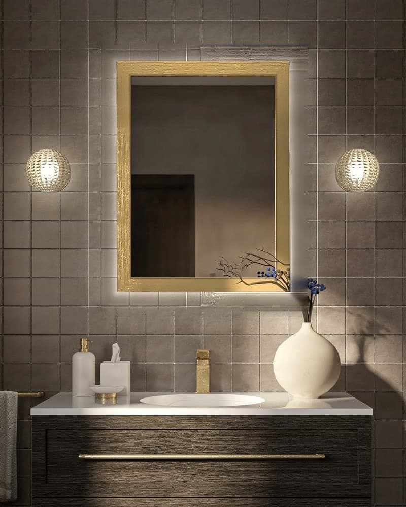 Καθρέπτης μπάνιου με Led Project Mirrors Wood Modern Χρυσό 60x80cm